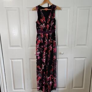 Kirna Zabete At Target Black Floral Maxi Dress Size 6 Side Slit Sheer Bottom